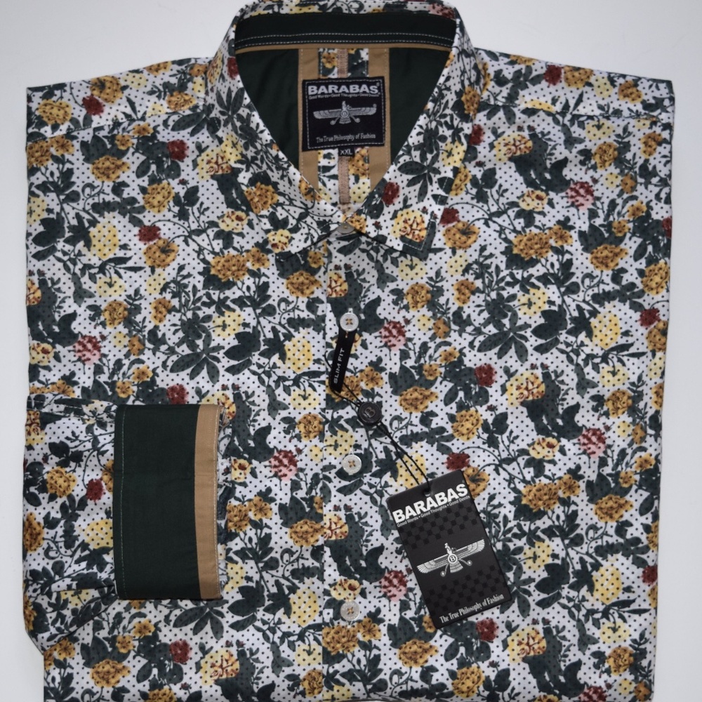 New Barabas $128 Multicolor Slim Fit Floral Long Sleeve Button Front Shirt 2XL